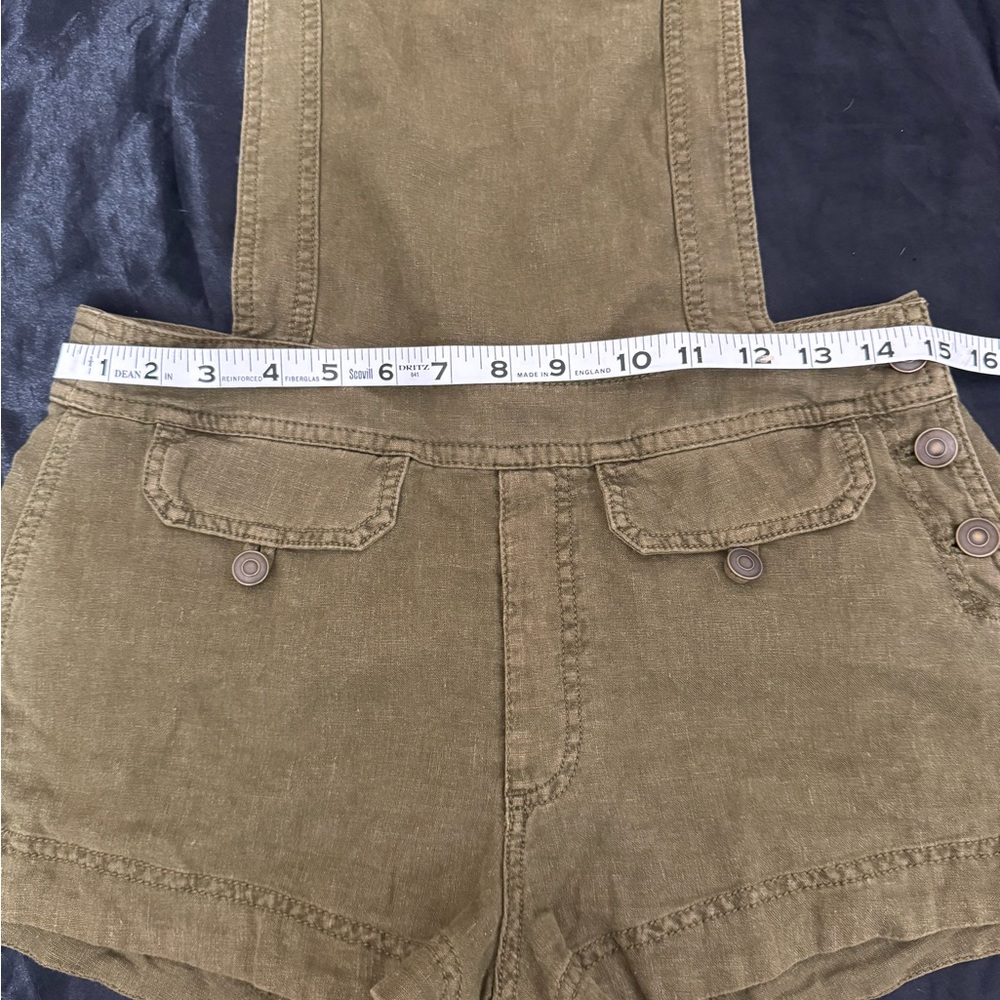 Free People Linen Blend Olive Utility Short Overalls XS Adjustable Straps - Picture 8 of 9